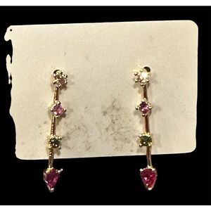TAI Ruby Red & Gold & CZ Dangle Earrings
